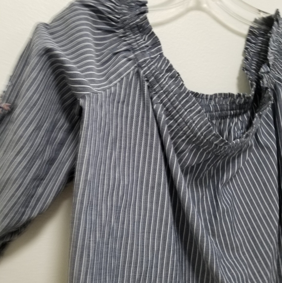 American Eagle Blue Embroidered Off The Shoulder Bow Sleeve Blouse Size Medium - Picture 7 of 9